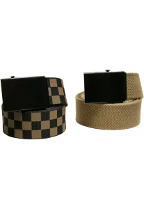 Urban Classics Check And Solid Canvas Belt 2-Pack olive/black - S/M