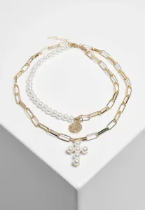 Urban Classics Pearl Cross Layering Necklace pearlwhite/gold - One Size