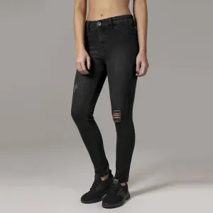 Urban Classics Ladies High Waist Skinny Denim Pants black washed - Size:26