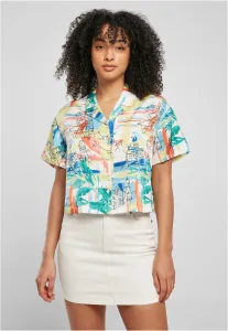 Urban Classics Ladies AOP Satin Resort Shirt softyellowvacation - Size:3XL