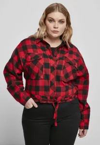 Urban Classics Ladies Short Oversized Check Shirt black/red - Size:3XL