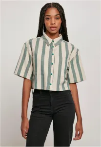 Urban Classics Ladies Short Oversized Stripe Shirt greenlancer/softseagrass - Size:3XL