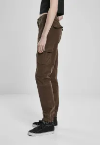 Urban Classics Ladies High Waist Cargo Corduroy Pants dark olive - Size:28