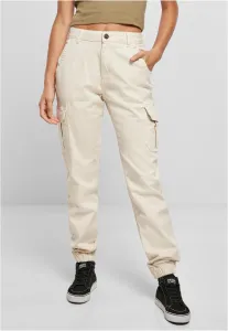 Urban Classics Ladies High Waist Cargo Pants whitesand - Size:28