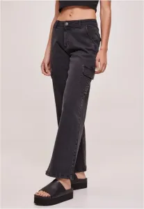 Urban Classics Ladies High Waist Straight Denim Cargo Pants black washed - Size:28