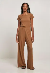 Urban Classics Ladies Rib Wid Leg Jumpsuit darktaupe - Size:XL