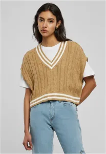 Urban Classics Ladies Cropped Knit College Slipover unionbeige - Size:XL