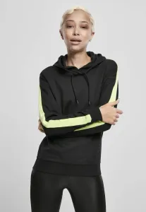 Urban Classics Ladies Neon Shoulder Stripe Hoody black/electriclime - Size:XL