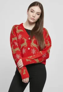 Urban Classics Ladies Short Oversized Christmas Cardigan red/gold - Size:S