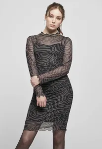 Urban Classics Ladies AOP Double Layer Dress asphalt/black - Size:XL
