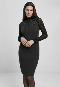 Urban Classics Ladies Flock Lace Turtle Neck Dress black - Size:XS