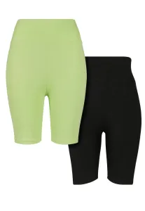Urban Classics Ladies High Waist Cycle Shorts 2-Pack electriclime/black - Size:XS