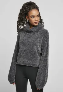 Urban Classics Ladies Short Chenille Turtleneck Sweater asphalt - Size:3XL