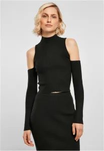 Urban Classics Ladies Rib Knit Cut Out Sleeve Longsleeve black - Size:XL
