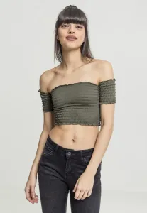 Urban Classics Ladies Cropped Cold Shoulder Smoke Top olive - Size:S