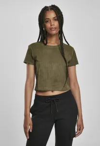Urban Classics Ladies Cropped Peached Rib Tee olive - Size:S