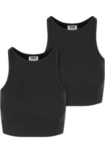 Urban Classics Ladies Organic Cropped Rib Top 2-Pack black/black - Size:3XL