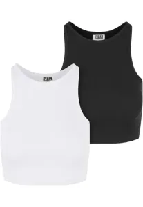 Urban Classics Ladies Organic Cropped Rib Top 2-Pack white+black - Size:S
