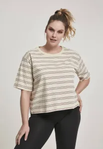 Urban Classics Ladies Short Multicolor Stripe Tee sand/black/white/firered - Size:S