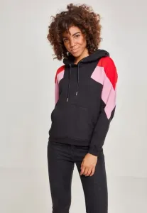 Urban Classics Ladies Oversize 3-Tone Block Hoody blk/firered/coolpink - Size:3XL