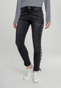 Urban Classics Ladies Denim Lace Up Skinny Pants black washed - Size:27