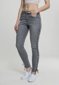 Urban Classics Ladies Denim Lace Up Skinny Pants grey - Size:26