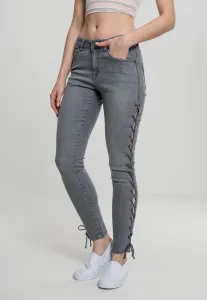 Urban Classics Ladies Denim Lace Up Skinny Pants grey - Size:27