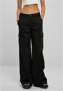 Urban Classics Ladies High Waist Wide Leg Twill Cargo Pants black - Size:30