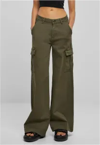 Urban Classics Ladies High Waist Wide Leg Twill Cargo Pants olive - Size:26