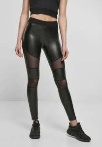 Urban Classics Ladies Tech Mesh Faux Leather Leggings black - Size:XS