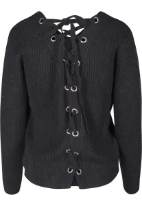 Urban Classics Ladies Back Lace Up Sweater black - Size:XS