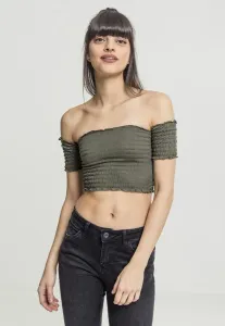 Urban Classics Ladies Cropped Cold Shoulder Smoke Top olive - Size:XS