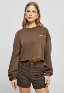 Urban Classics Ladies Cropped Small Embroidery Terry Crewneck brown - Size:3XL
