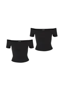 Urban Classics Ladies Organic Off Shoulder Rib Tee 2-Pack black+black - Size:S