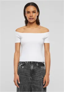 Urban Classics Ladies Organic Off Shoulder Rib Tee white - Size:XL