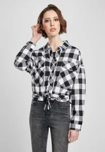 Urban Classics Ladies Short Oversized Check Shirt black/white - Size:5XL
