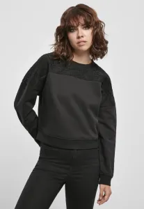 Urban Classics Ladies Short Oversized Lace Inset Crew black - Size:XS
