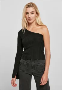 Urban Classics Ladies Short Rib Knit One Sleeve Sweater black - Size:M