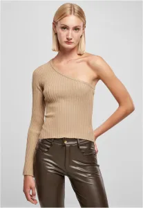 Urban Classics Ladies Short Rib Knit One Sleeve Sweater unionbeige - Size:XL