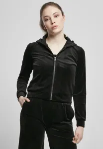 Urban Classics Ladies Short Velvet Zip Hoody black - Size:XS