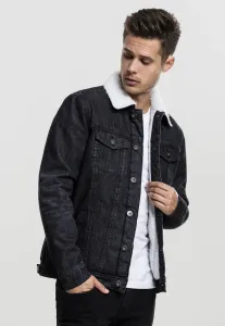 Urban Classics Sherpa Denim Jacket black washed - Size:M