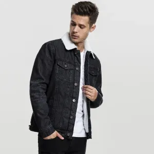 Urban Classics Sherpa Denim Jacket black washed - Size:XXL