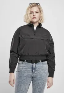 Urban Classics Ladies Cropped Crinkle Nylon Pull Over Jacket black - Size:XXL