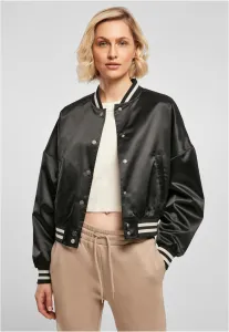 Urban Classics Ladies Short Oversized Satin College Jacket black - Size:3XL
