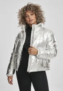 Urban Classics Ladies Metalic Puffer Jacket silver - Size:5XL
