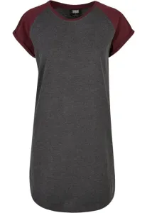 Urban Classics Ladies Contrast Raglan Tee Dress charcoal/redwine - Size:5XL