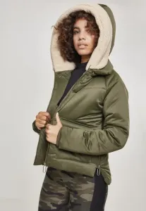 Urban Classics Ladies Sherpa Hooded Jacket darkolive/darksand - Size:3XL