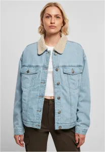 Urban Classics Ladies Oversized Sherpa Denim Jacket clearblue bleached - Size:3XL