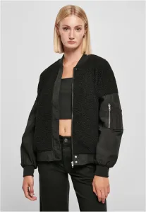 Urban Classics Ladies Oversized Sherpa Mixed Bomber Jacket black - Size:5XL