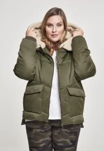Urban Classics Ladies Sherpa Hooded Jacket darkolive/darksand - Size:L